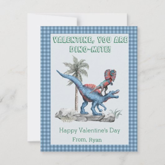 Valentijn, je bent DINO-Mite. Blauw klaslokaal Feestdagenkaart (Voorkant)