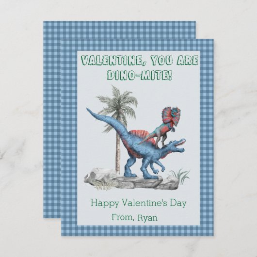 Valentijn, je bent DINO-Mite. Blauw klaslokaal Feestdagenkaart (Voorkant / Achterkant)