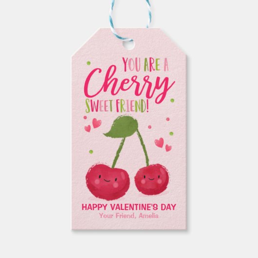 Valentijn Je bent een Cherry Sweet Friend klasloka Cadeaulabel (Voorkant)