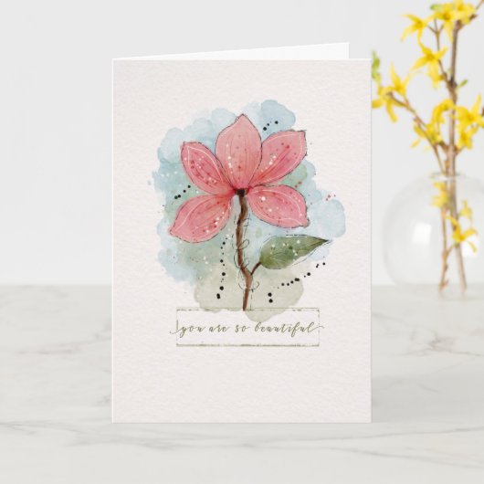 Valentijn Je bent zo mooi Waterverf Sketchy Kaart (Gele Bloem)