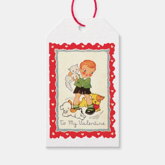 Valentijn jongen met Puppies en kitten Cadeaulabel (Voorkant)