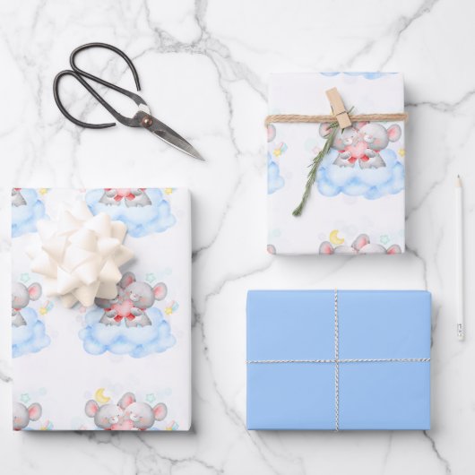 Valentijn Jongen Schattigee Baby Muizen Inpakpapier Vel (Voorkant)