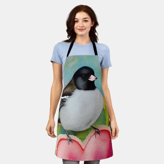 Valentijn Junco Bird Waterverf Tulpen & Hart Schort (Gedragen)