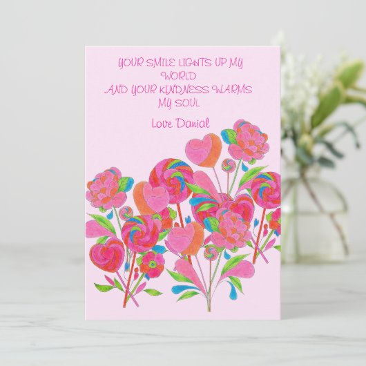 Valentijn Kaart Lollipop Flower (Staand voorkant)