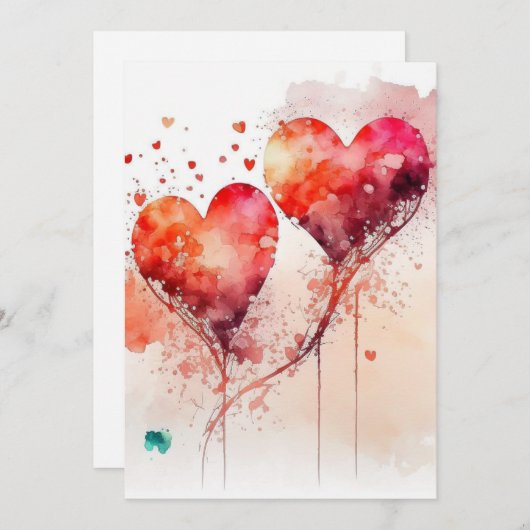 Valentijn Kaart met twee rode harten (Voorkant / Achterkant)