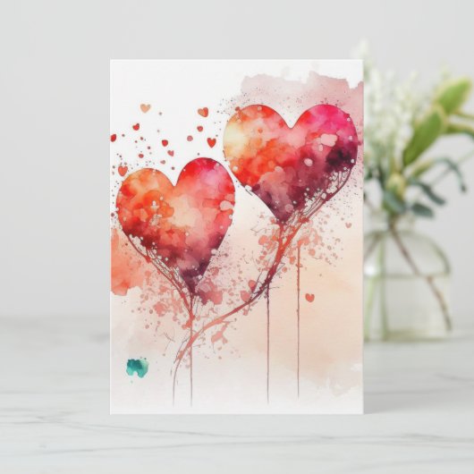 Valentijn Kaart met twee rode harten (Staand voorkant)