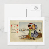 Valentijn Kaart Twee meisjes wachten op de trein (Voorkant / Achterkant)