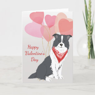Valentijn Kaart van Dog Border Collie Red Balloons