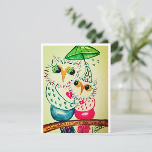 Valentijn kaart, waterverf uilen feestdagenkaart (Staand voorkant)