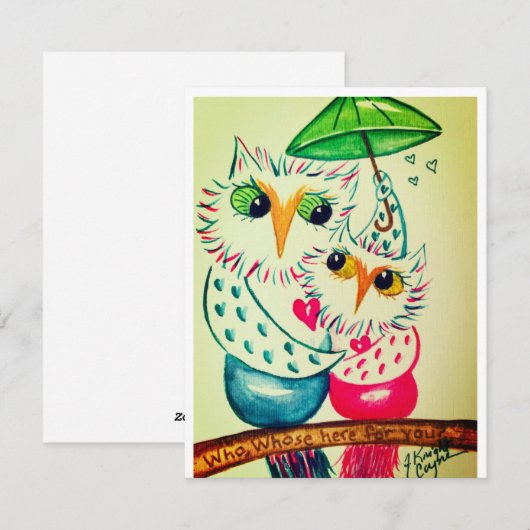 Valentijn kaart, waterverf uilen feestdagenkaart (Voorkant / Achterkant)