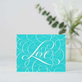 Valentijn Kalligrafie Love Heart Blauwgroen Aqua B Briefkaart