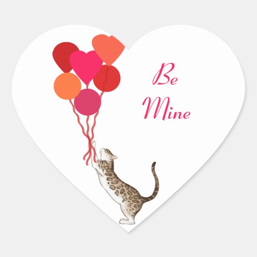 Valentijn Kat met Heart Balloons Holiday Sticker (Voorkant)