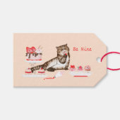 Valentijn Kat met snoepjes en bakkerijroze en rood Cadeaulabel (Voorkant (Horizontaal))