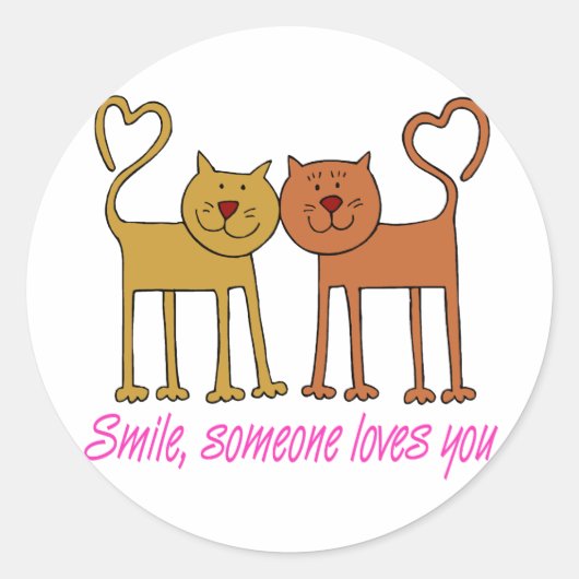 Valentijn katten in liefdestikkers ronde sticker (Voorkant)