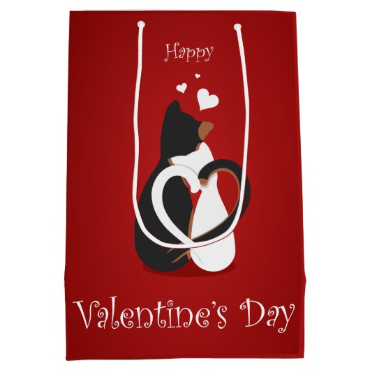 Valentijn katten met getwijnde hartenstaarten medium cadeauzakje (Achterkant)