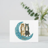 Valentijn katten op een blauwe ventilator feestdagenkaart (Staand voorkant)