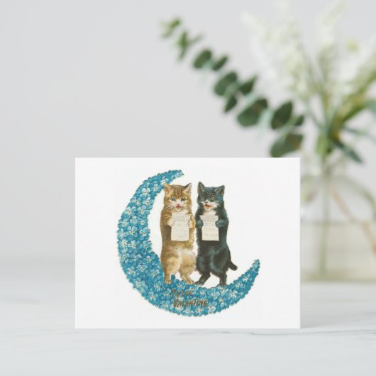 Valentijn katten op een blauwe ventilator feestdagenkaart (Staand voorkant)