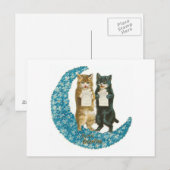 Valentijn katten op een blauwe ventilator feestdagenkaart (Voorkant / Achterkant)