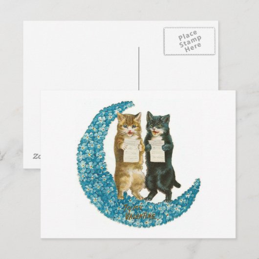 Valentijn katten op een blauwe ventilator feestdagenkaart (Voorkant / Achterkant)