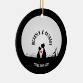 Valentijn katten Rode hartenmaan Silhouette Couple Keramisch Ornament (Rechts)