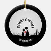 Valentijn katten Rode hartenmaan Silhouette Couple Keramisch Ornament (Achterkant)