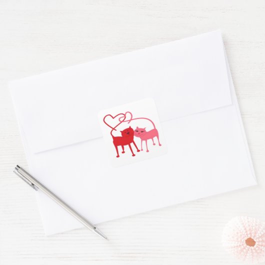 Valentijn Katten Vierkante Sticker (Envelop)