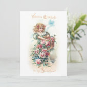 Valentijn Kind met Roze Rozen Feestdagenkaart (Staand voorkant)