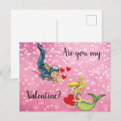 Valentijn Kind Zeemeermin en Scuba Diver Feestdagenkaart (Voorkant / Achterkant)