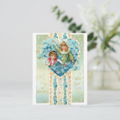  Valentijn Kinderen & Blauw vergeet-me-Nots Briefkaart (Staand voorkant)