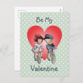  Valentijn kinderen op fietsen met hart Feestdagenkaart (Voorkant / Achterkant)
