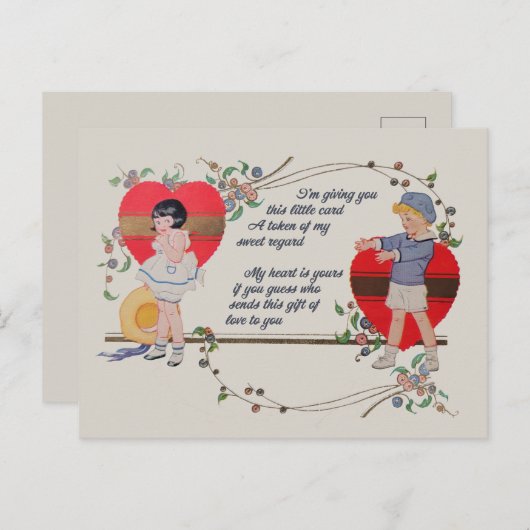 Valentijn Kinderen Schattige Kleurrijke Art Deco Briefkaart (Voorkant / Achterkant)