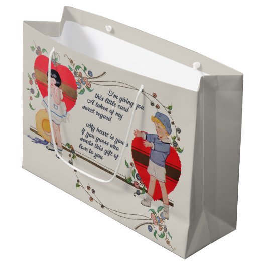 Valentijn Kinderen Schattige Kleurrijke Art Deco Groot Cadeauzakje (Voorkant Gekanteld)