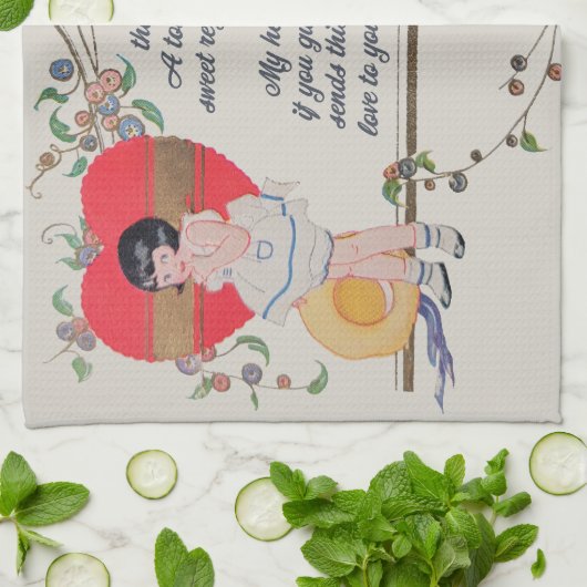  Valentijn Kinderen Schattige Kleurrijke Art Deco Theedoek (Gevouwen)