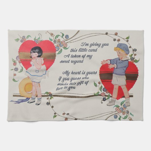  Valentijn Kinderen Schattige Kleurrijke Art Deco Theedoek (Horizontaal)