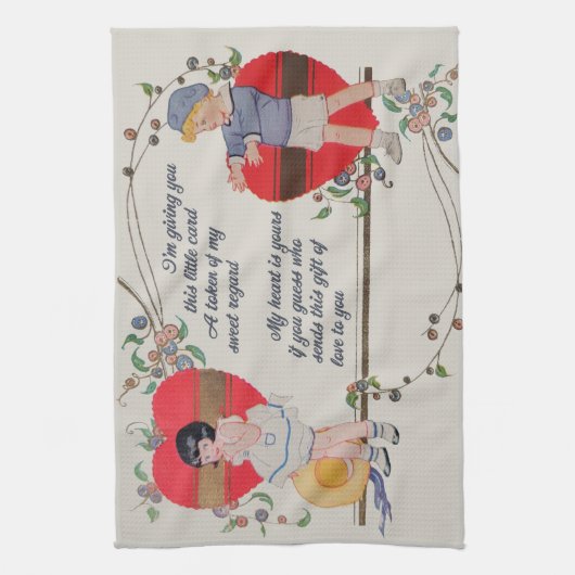  Valentijn Kinderen Schattige Kleurrijke Art Deco Theedoek (Verticaal)