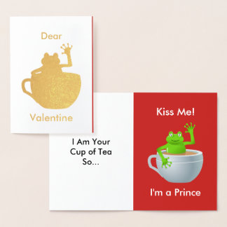 Valentijn Kiss Me Ik ben een Prince Frog in Teacup Folie Kaarten