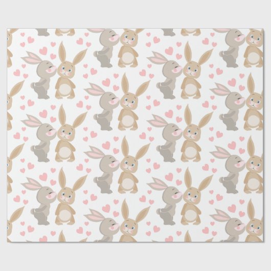 Valentijn Kissing Bunnies Cadeaupapier (Vlak)