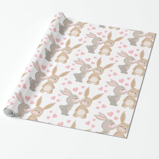 Valentijn Kissing Bunnies Cadeaupapier (Uitgerold)