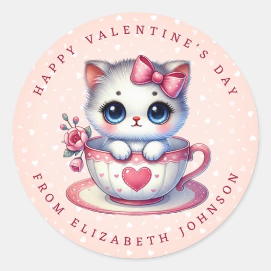 Valentijn Kitten gepersonaliseerde naam ronde Stic Ronde Sticker (Voorkant)