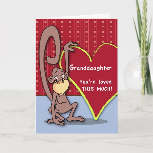 Valentijn kleindochter Schattige Monkey Feestdagen Kaart (Voorkant)