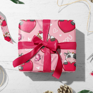 Valentijn Koe Red Hearts Valentijn Gift Wrap Cadeaupapier