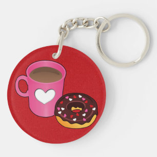 Valentijn Koffie en Donut Sleutelhanger