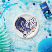 Valentijn Konijntje Konijnen Hart Blauw & Wit Mode Papieren Bordje (Feest)