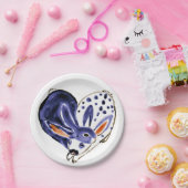 Valentijn Konijntje Konijnen Hart Blauw & Wit Mode Papieren Bordje (Feest)