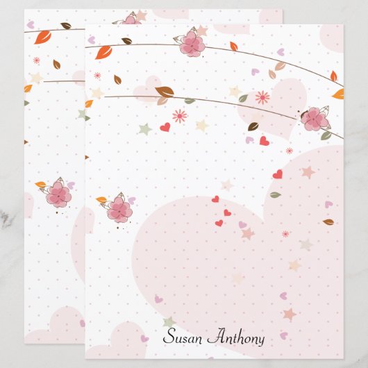 Valentijn laat Briefpapier bloemen harten (Voorkant / Achterkant)