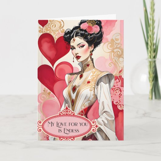 Valentijn Lady in Elegante witte en rode jurk Aankondiging (Voorkant)