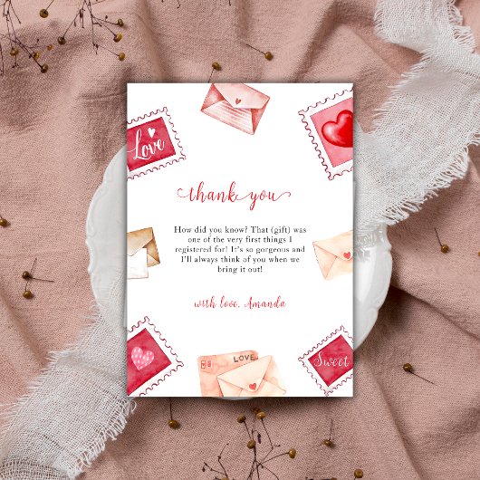 Valentijn Letter Stamp Sweetheart Baby shower Bedankkaart