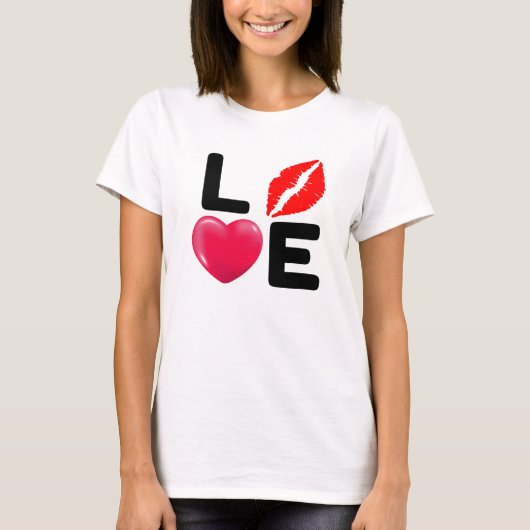 Valentijn LIEFDE Kus en Hart T-shirt (Voorkant)