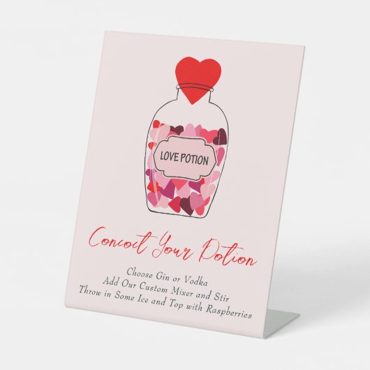 Valentijn Liefde Potion Bar Bruiloft Vrijgezellenf Reclamebord Met Voetstuk (Voorkant)