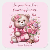 Valentijn Liefde Roos Beer Vierkante Sticker (Voorkant)